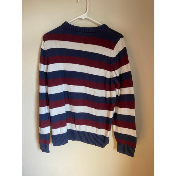 Preppy Cozy Lands End Stripe Cotton Nautical Crew Neck Sweater Knit L Fall - Picture 2 of 5